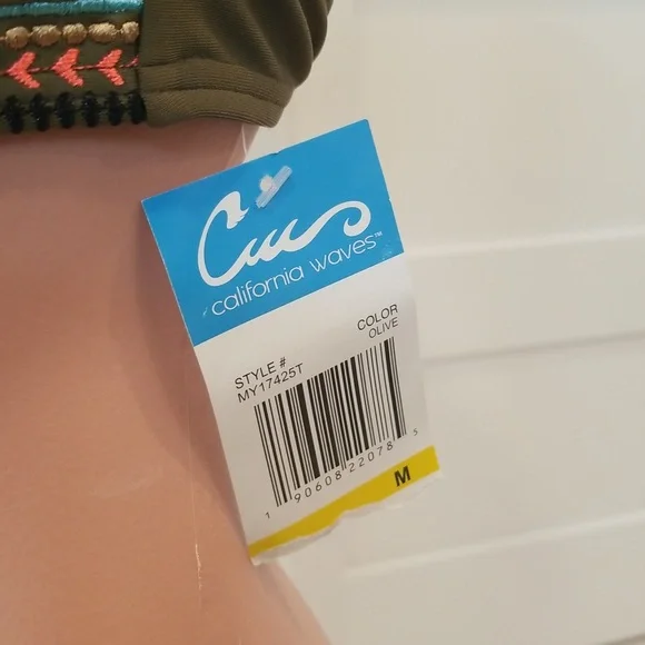 NWT CALIFORNIA WAVES Army green tribal bikini top | Medium | - Picture 3 of 7